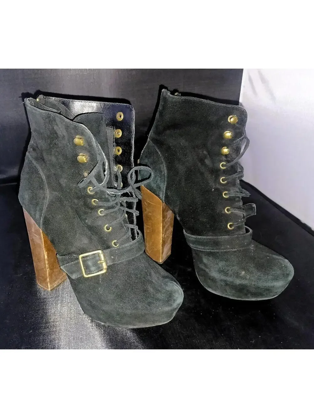 Steve Madden booties women 7 ankle platform wooden heel lace